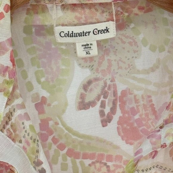 coldwater creek women's blouse top sheer floral size XL extra large 3/4 sleeve - Picture 6 of 11